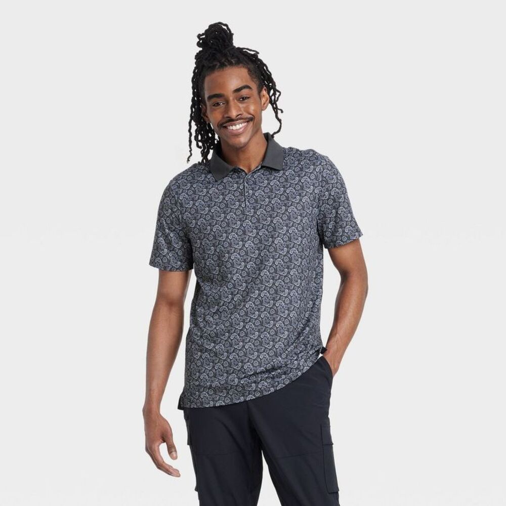 All In Motion - Men's Textured Polo Shirt - All In Motion Black Pa Gray